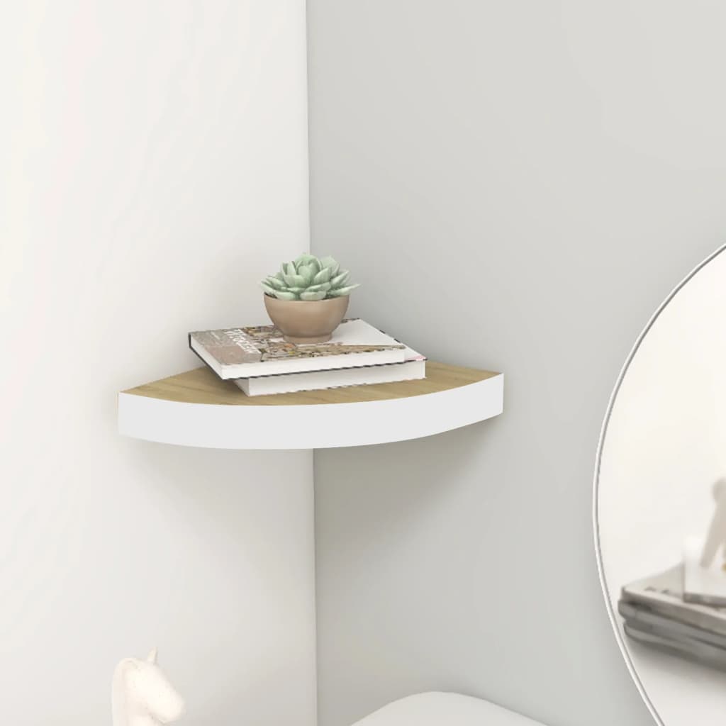Hoekwandschap 35x35x3,8 cm MDF eikenkleurig en wit is nu te koop bij PeponiXL, paradijselijk wonen!