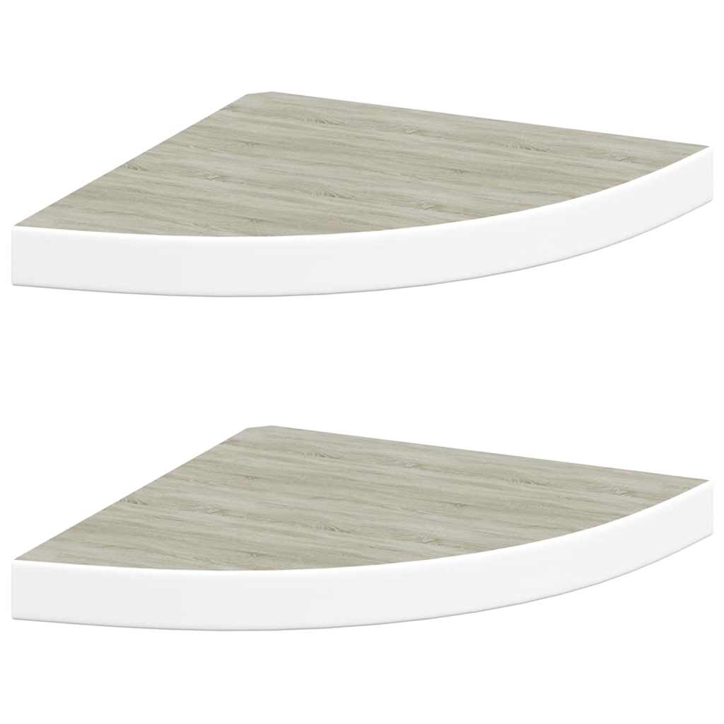 Hoekwandschappen 2 st 35x35x3,8 cm MDF eikenkleurig en wit is nu te koop bij PeponiXL, paradijselijk wonen!
