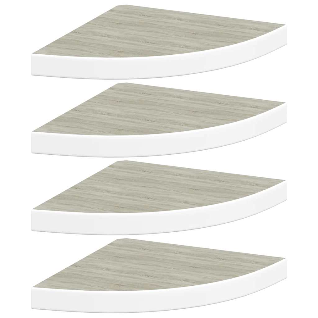 Hoekwandschappen 4 st 35x35x3,8 cm MDF eikenkleurig en wit is nu te koop bij PeponiXL, paradijselijk wonen!