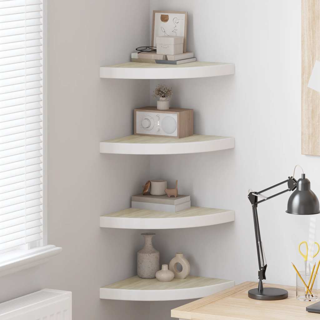 Hoekwandschappen 4 st 35x35x3,8 cm MDF eikenkleurig en wit is nu te koop bij PeponiXL, paradijselijk wonen!