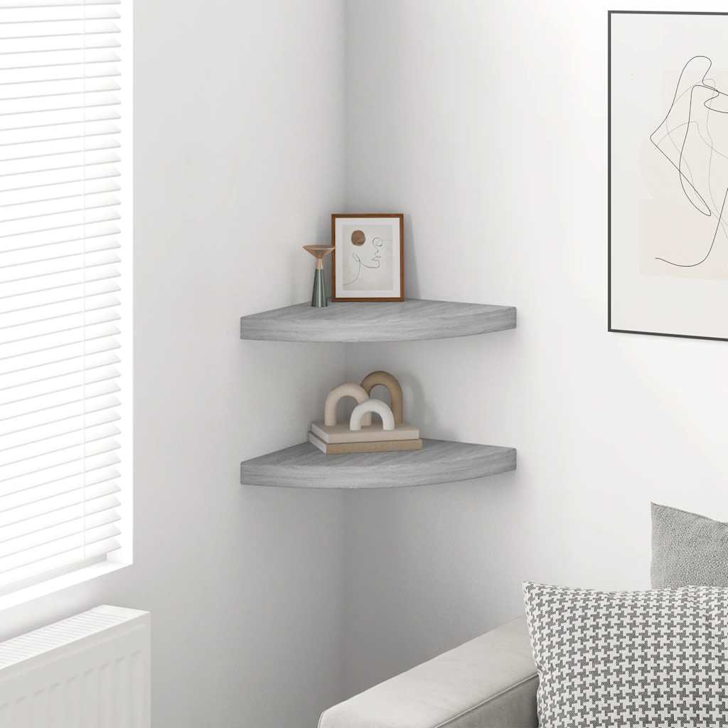 Hoekwandschappen 2 st 35x35x3,8 cm MDF betongrijs is nu te koop bij PeponiXL, paradijselijk wonen!