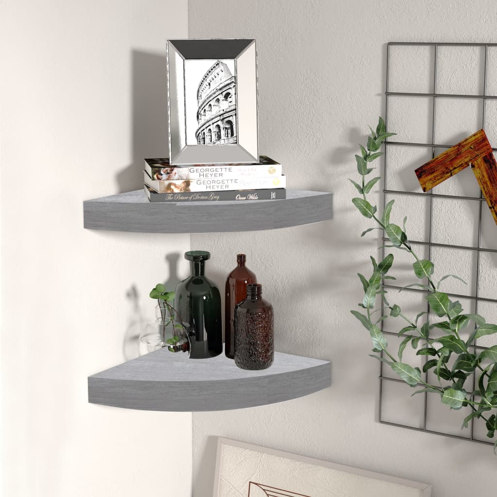 Hoekwandschappen 2 st 35x35x3,8 cm MDF betongrijs is nu te koop bij PeponiXL, paradijselijk wonen!