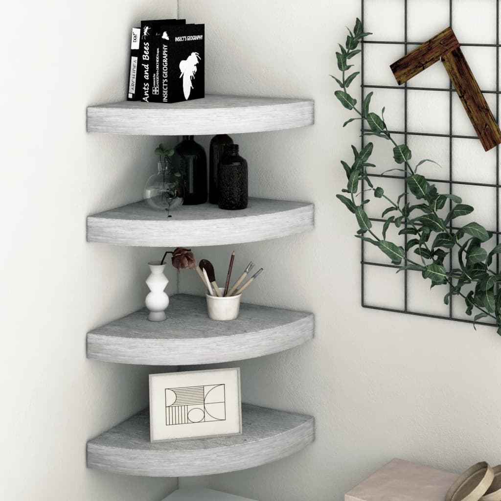 Hoekwandschappen 4 st 35x35x3,8 cm MDF betongrijs is nu te koop bij PeponiXL, paradijselijk wonen!
