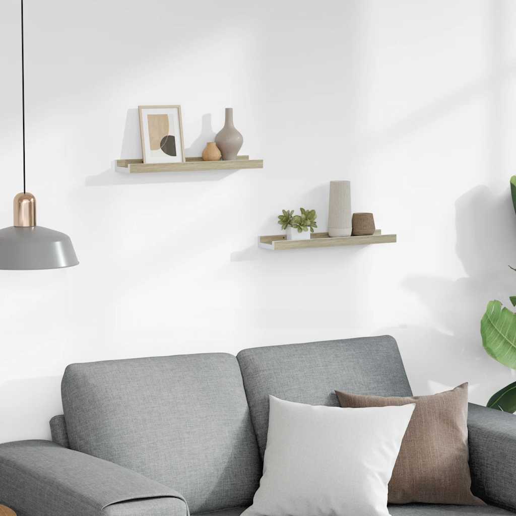 Wandschappen 2 st 40x9x3 cm wit sonoma eikenkleurig is nu te koop bij PeponiXL, paradijselijk wonen!