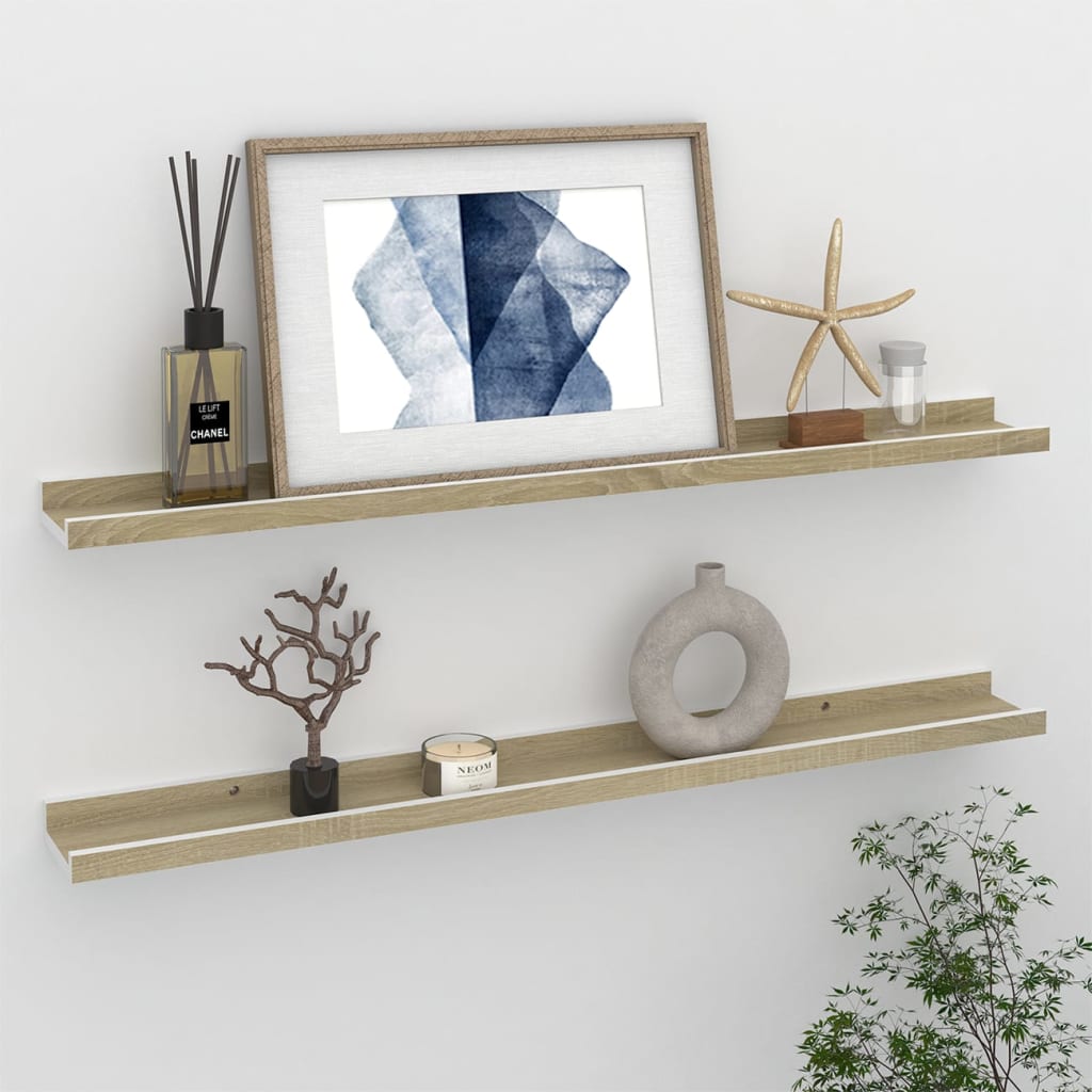 Wandschappen 2 st 80x9x3 cm wit en sonoma eikenkleurig is nu te koop bij PeponiXL, paradijselijk wonen!