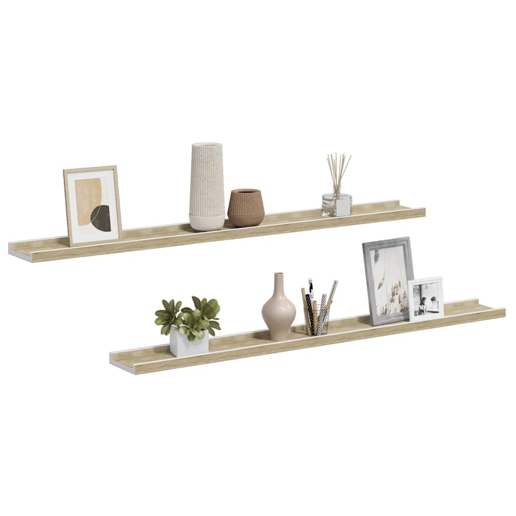 Wandschappen 2 st 100x9x3 cm wit en sonoma eikenkleurig is nu te koop bij PeponiXL, paradijselijk wonen!