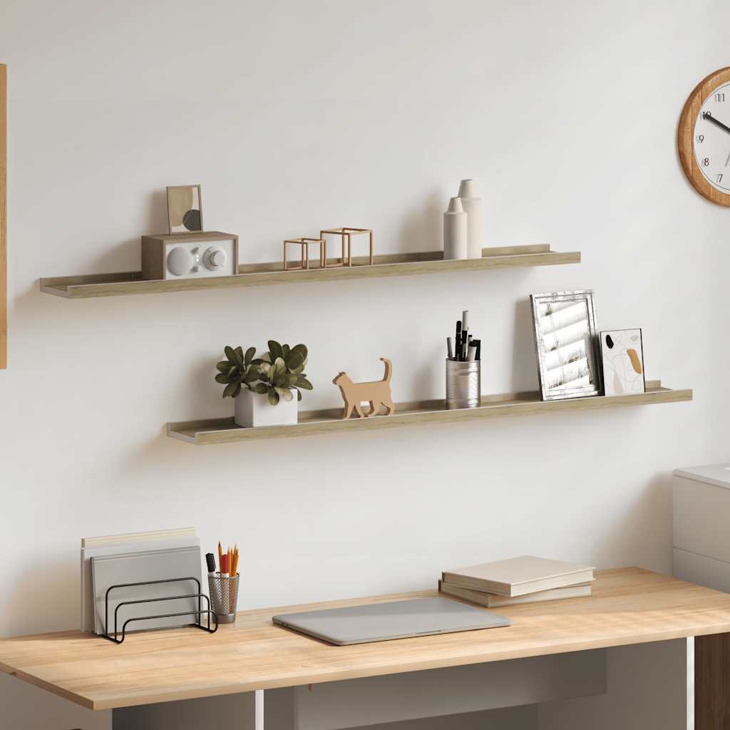 Wandschappen 2 st 100x9x3 cm wit en sonoma eikenkleurig is nu te koop bij PeponiXL, paradijselijk wonen!