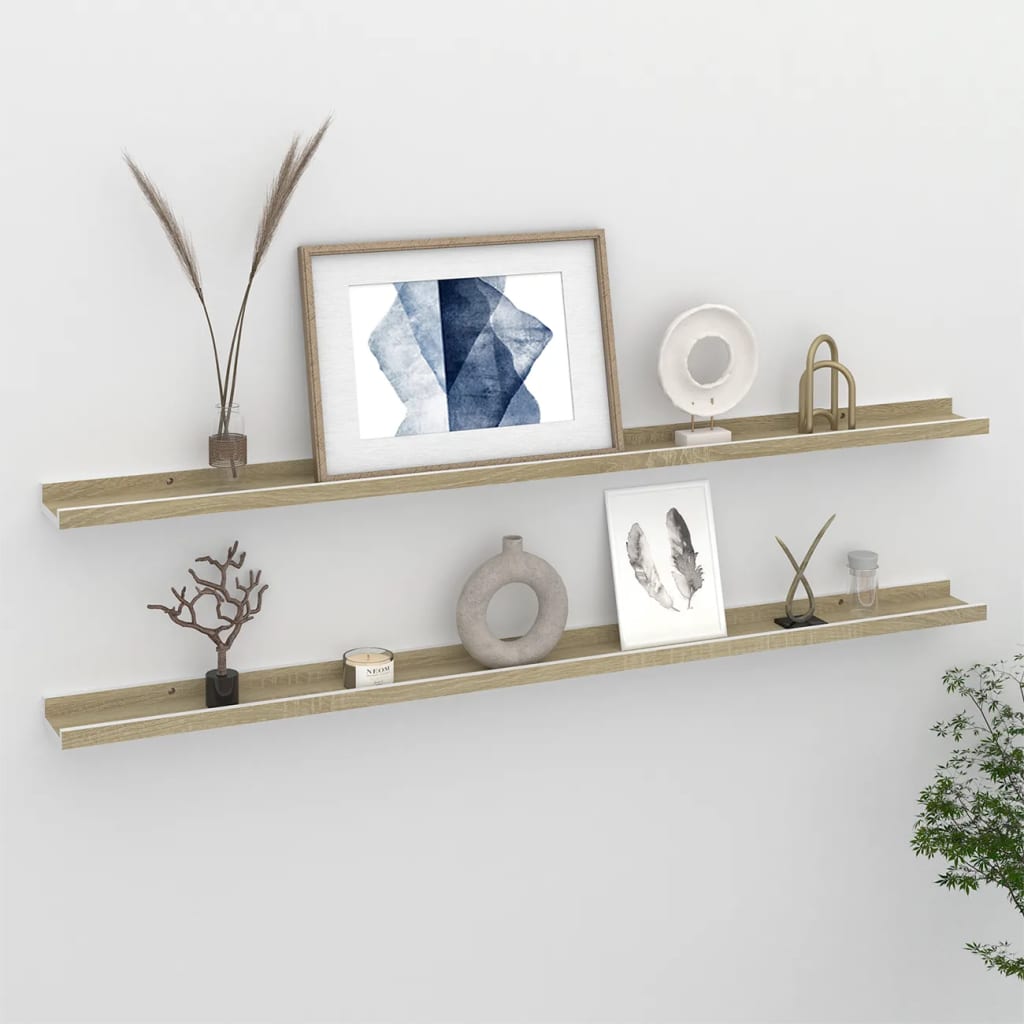 Wandschappen 2 st 115x9x3 cm wit en sonoma eikenkleurig is nu te koop bij PeponiXL, paradijselijk wonen!