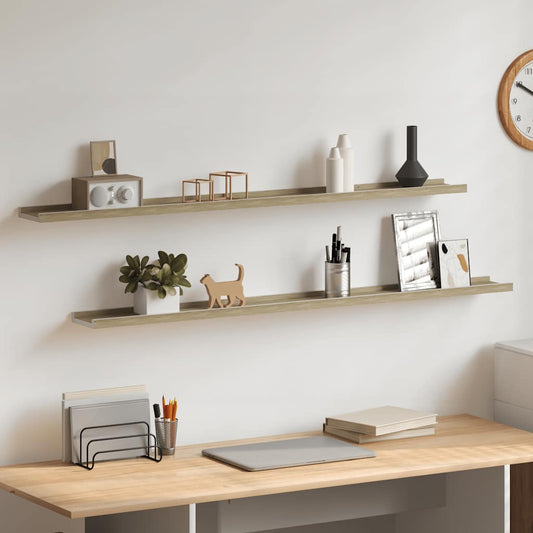 Wandschappen 2 st 115x9x3 cm wit en sonoma eikenkleurig is nu te koop bij PeponiXL, paradijselijk wonen!