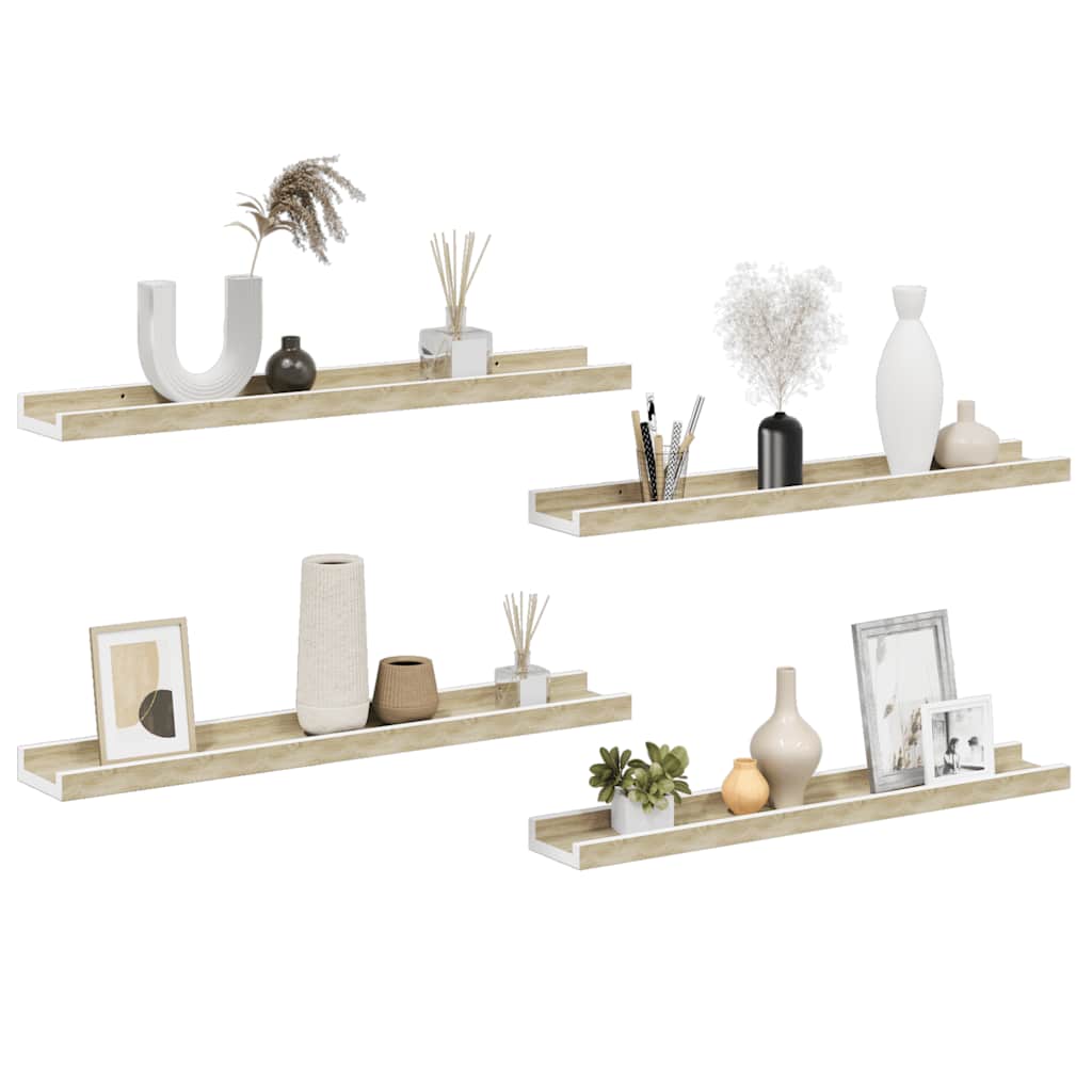 Wandschappen 4 st 60x9x3 cm wit en sonoma eikenkleurig is nu te koop bij PeponiXL, paradijselijk wonen!