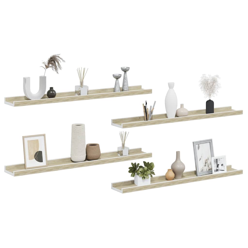 Wandschappen 4 st 80x9x3 cm wit en sonoma eikenkleurig is nu te koop bij PeponiXL, paradijselijk wonen!