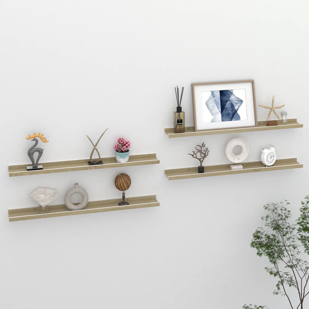 Wandschappen 4 st 80x9x3 cm wit en sonoma eikenkleurig is nu te koop bij PeponiXL, paradijselijk wonen!