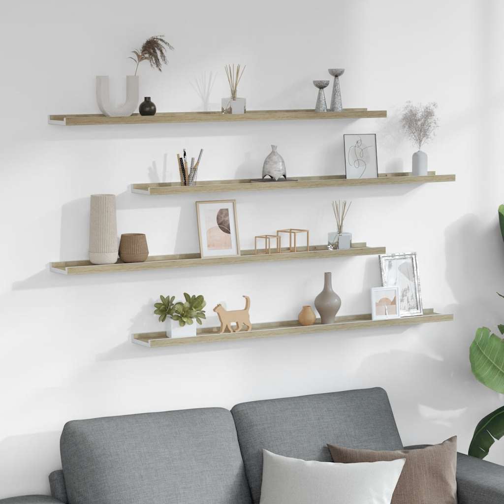 Wandschappen 4 st 100x9x3 cm wit en sonoma eikenkleurig is nu te koop bij PeponiXL, paradijselijk wonen!