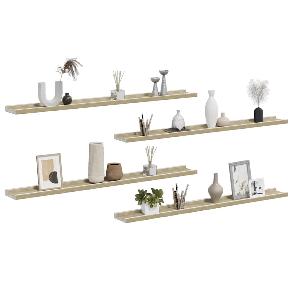 Wandschappen 4 st 100x9x3 cm wit en sonoma eikenkleurig is nu te koop bij PeponiXL, paradijselijk wonen!