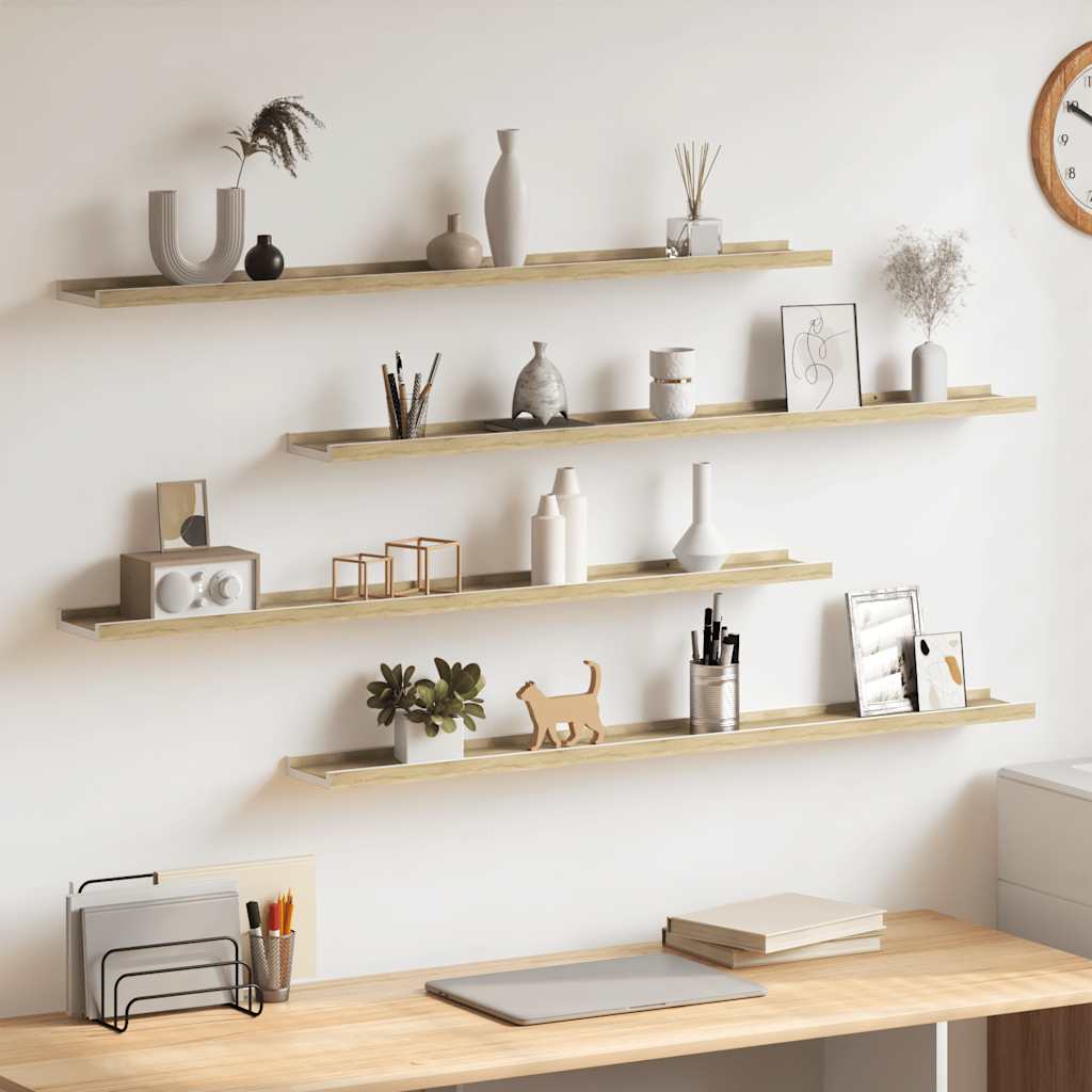Wandschappen 4 st 100x9x3 cm wit en sonoma eikenkleurig is nu te koop bij PeponiXL, paradijselijk wonen!