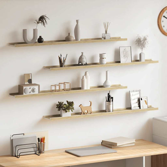 Wandschappen 4 st 100x9x3 cm wit en sonoma eikenkleurig is nu te koop bij PeponiXL, paradijselijk wonen!