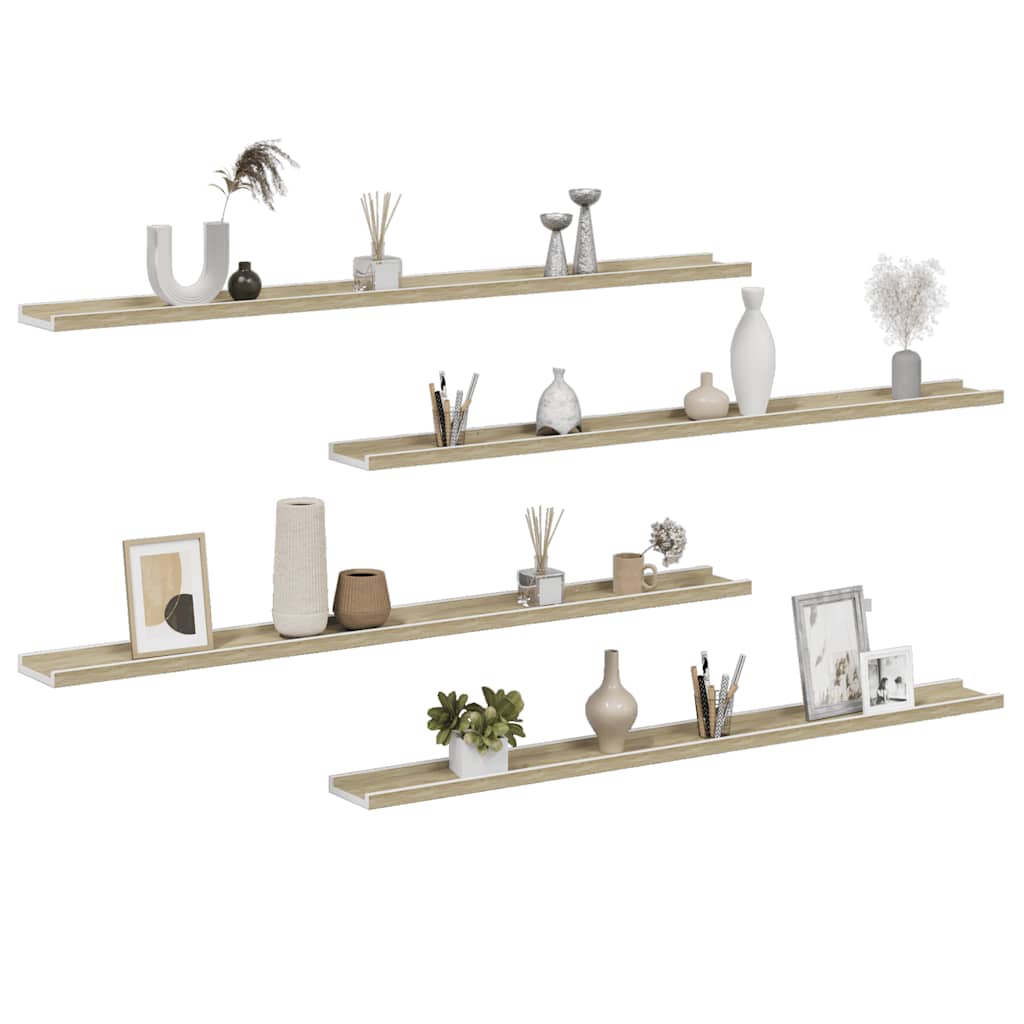Wandschappen 4 st 115x9x3 cm wit en sonoma eikenkleurig is nu te koop bij PeponiXL, paradijselijk wonen!