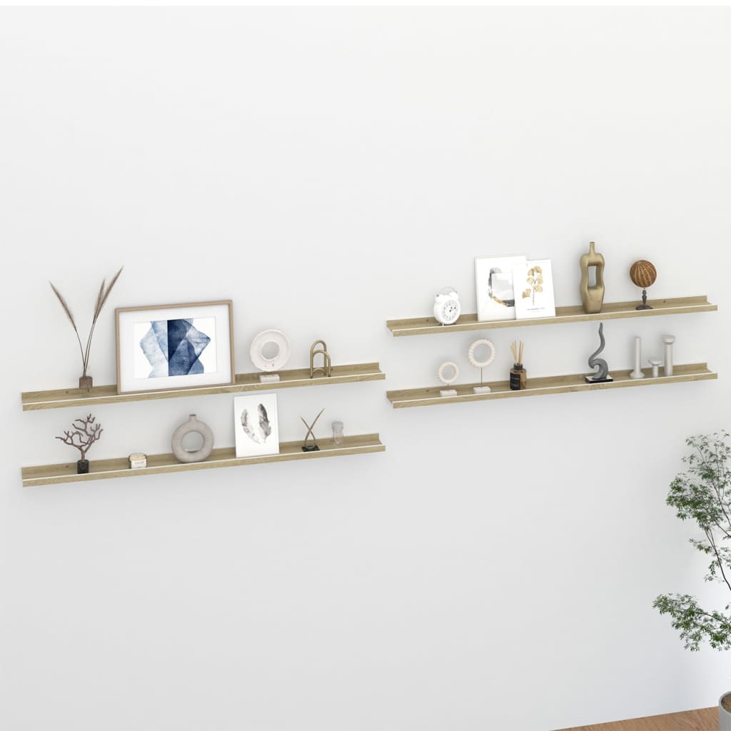 Wandschappen 4 st 115x9x3 cm wit en sonoma eikenkleurig is nu te koop bij PeponiXL, paradijselijk wonen!