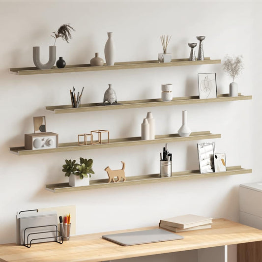 Wandschappen 4 st 115x9x3 cm wit en sonoma eikenkleurig is nu te koop bij PeponiXL, paradijselijk wonen!