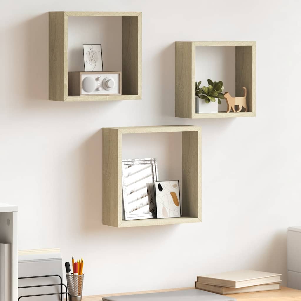 Wandschappen kubus 3 st sonoma eikenkleurig is nu te koop bij PeponiXL, paradijselijk wonen!
