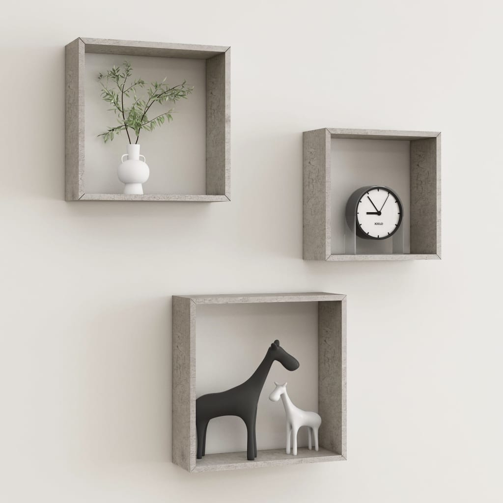 Wandschappen kubus 3 st betongrijs is nu te koop bij PeponiXL, paradijselijk wonen!