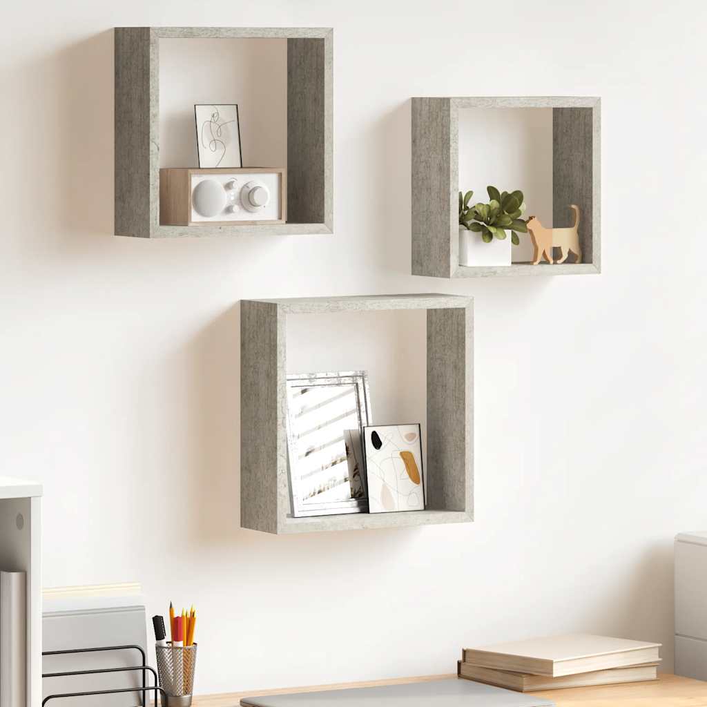 Wandschappen kubus 3 st betongrijs is nu te koop bij PeponiXL, paradijselijk wonen!