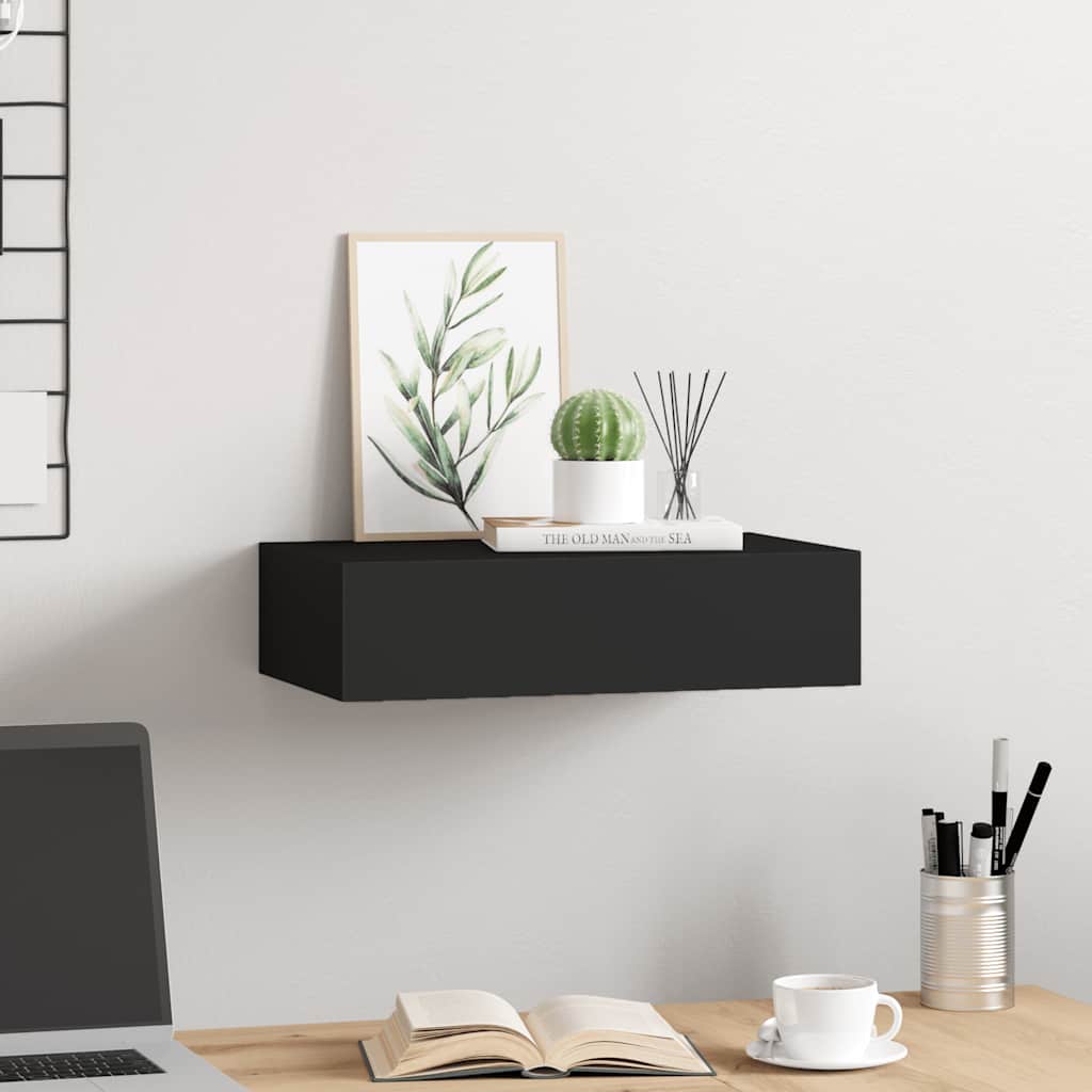Wandschap met lade 40x23,5x10 cm MDF zwart is nu te koop bij PeponiXL, paradijselijk wonen!