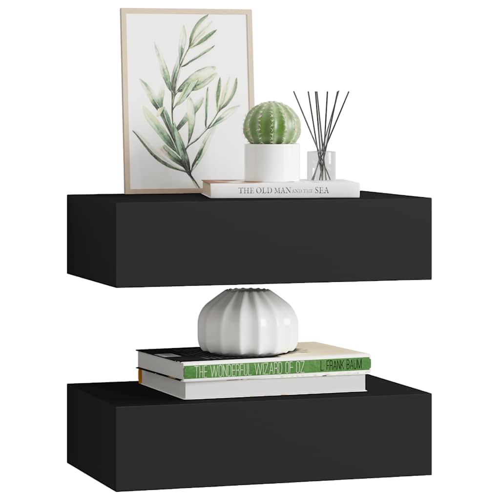 Wandschappen 2 st met lade 40x23,5x10 cm MDF zwart is nu te koop bij PeponiXL, paradijselijk wonen!