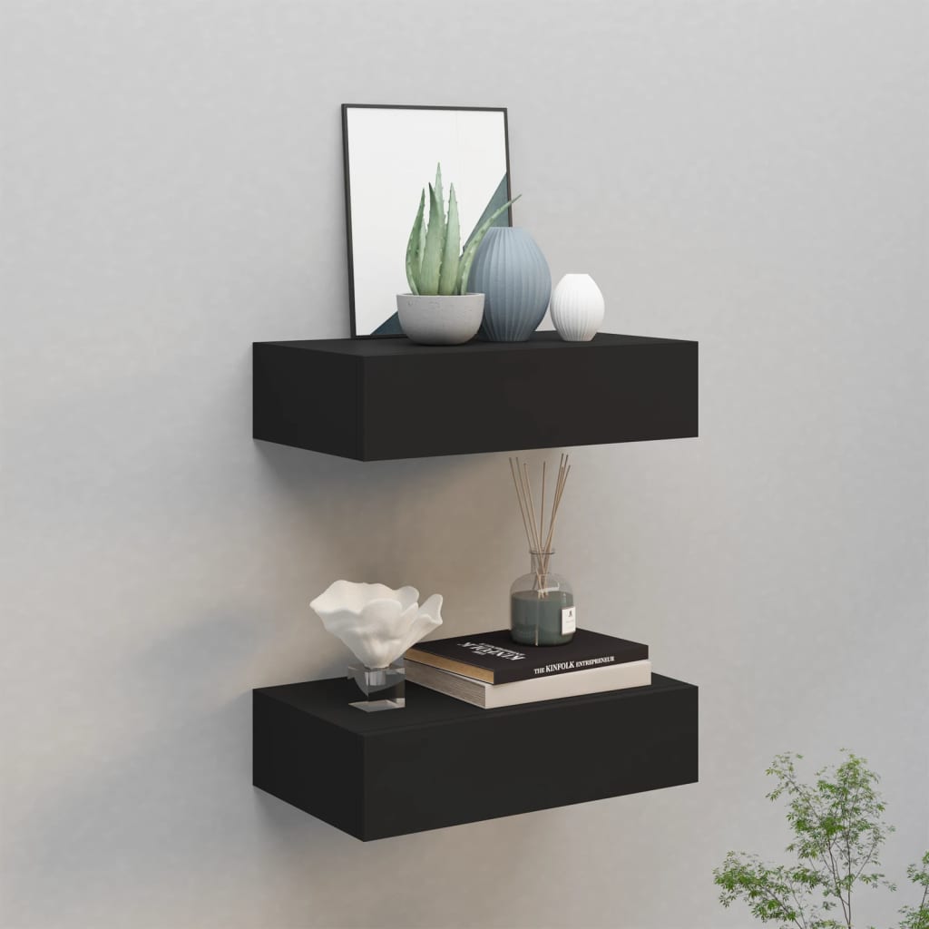 Wandschappen 2 st met lade 40x23,5x10 cm MDF zwart is nu te koop bij PeponiXL, paradijselijk wonen!