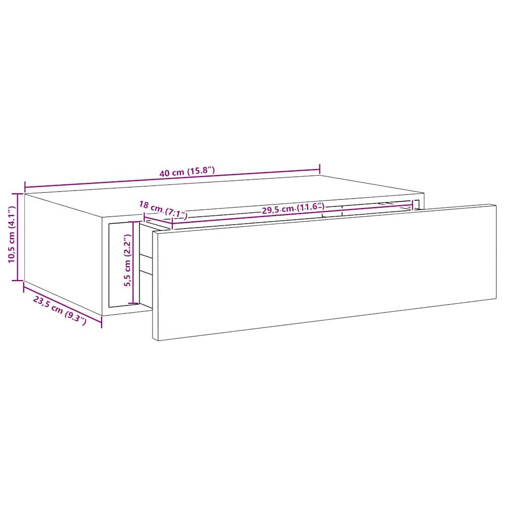 Wandschap met lade 40x23,5x10 cm MDF grijs is nu te koop bij PeponiXL, paradijselijk wonen!