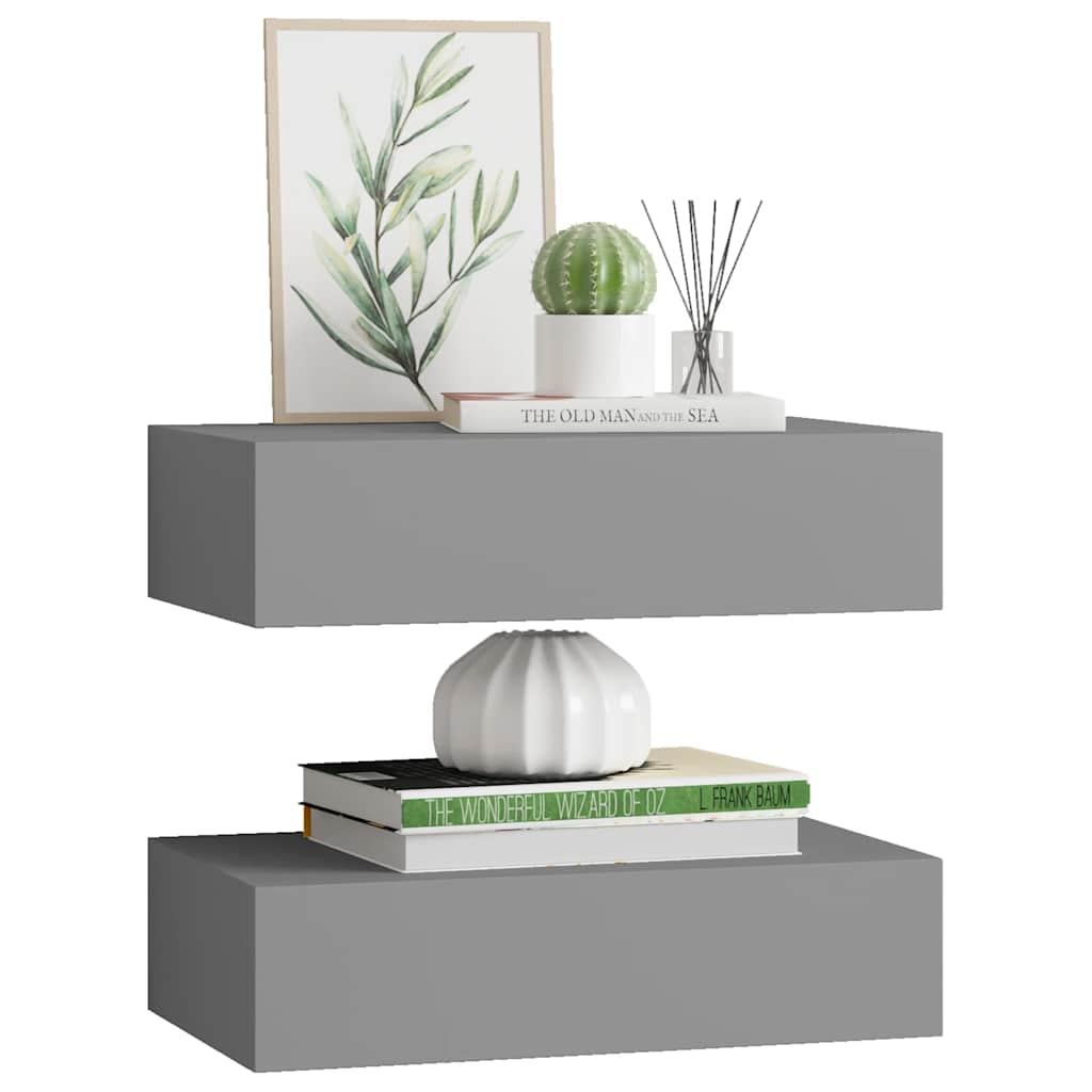 Wandschappen 2 st met lade 40x23,5x10 cm MDF grijs is nu te koop bij PeponiXL, paradijselijk wonen!