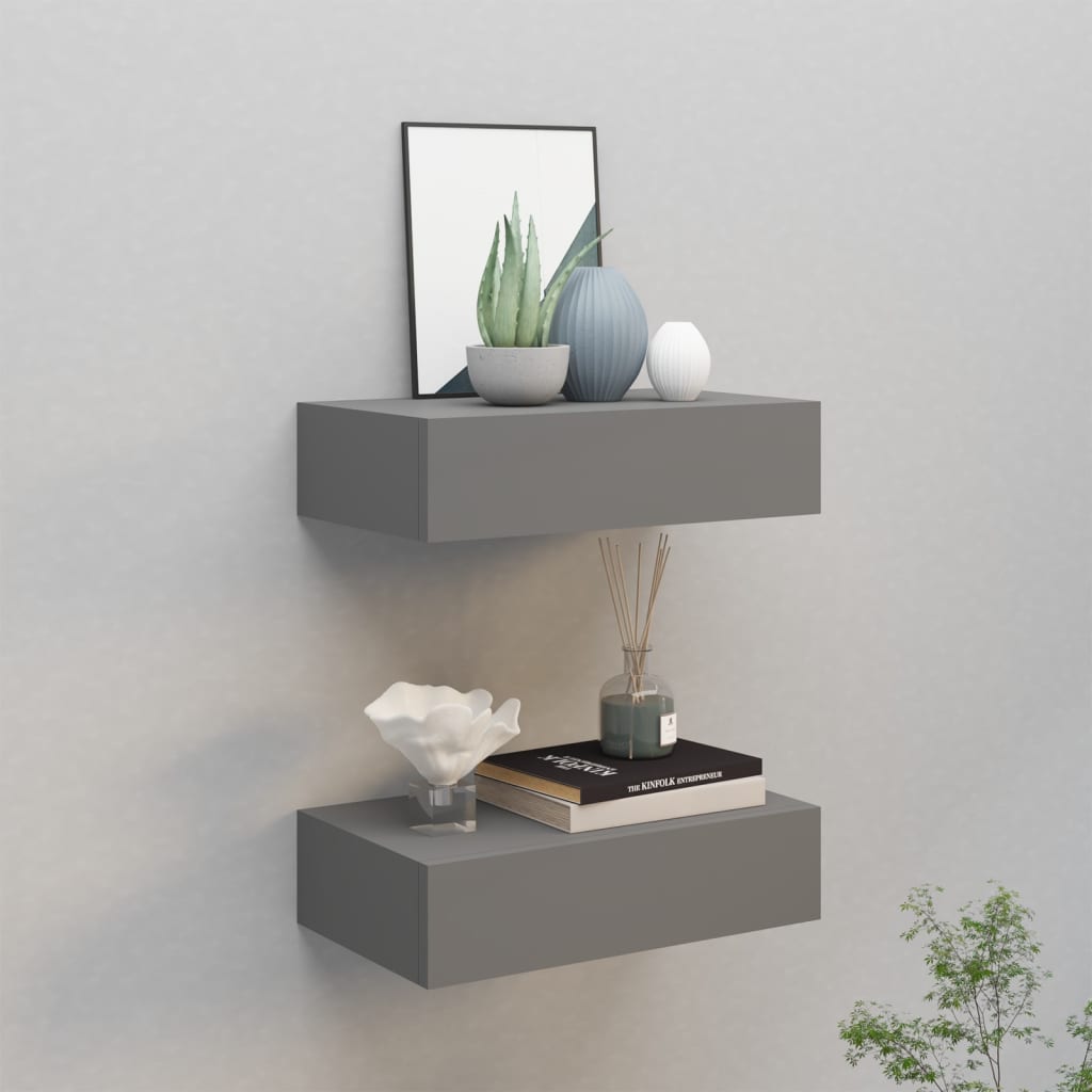 Wandschappen 2 st met lade 40x23,5x10 cm MDF grijs is nu te koop bij PeponiXL, paradijselijk wonen!