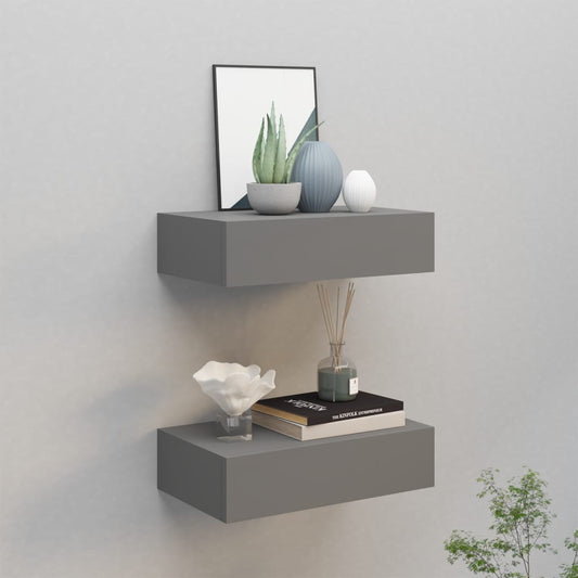 Wandschappen 2 st met lade 40x23,5x10 cm MDF grijs is nu te koop bij PeponiXL, paradijselijk wonen!