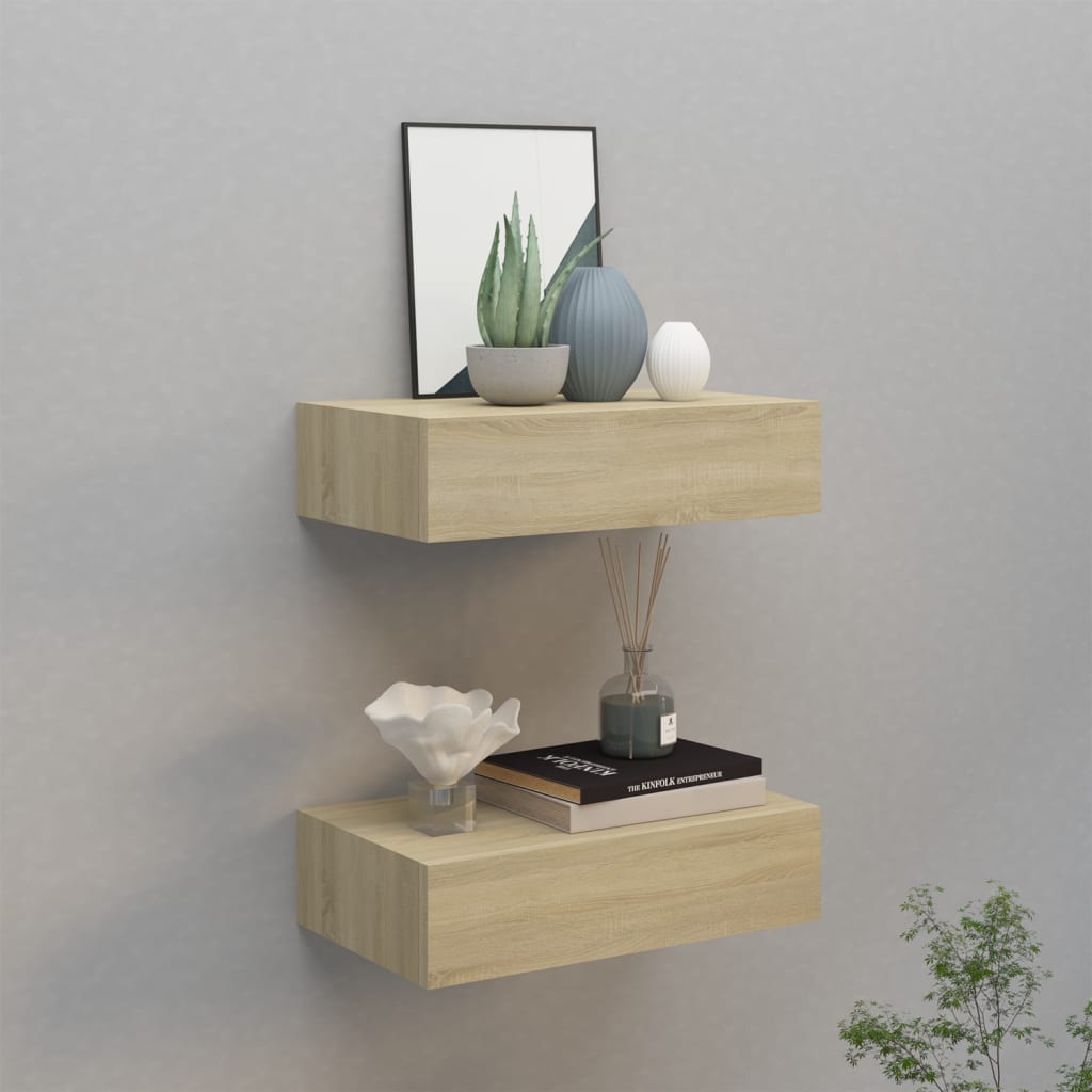 Wandschappen 2 st met lade 40x23,5x10 cm MDF eikenkleurig is nu te koop bij PeponiXL, paradijselijk wonen!