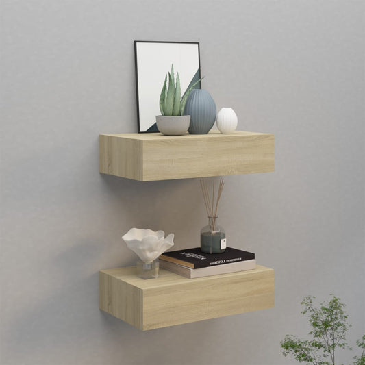 Wandschappen 2 st met lade 40x23,5x10 cm MDF eikenkleurig is nu te koop bij PeponiXL, paradijselijk wonen!