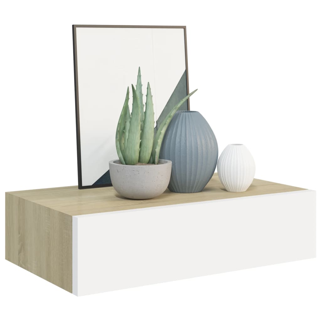 Wandladekast eiken en wit 40x23,5x10 cm MDF is nu te koop bij PeponiXL, paradijselijk wonen!