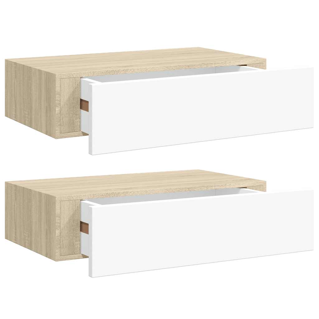 Wandschappen 2 st met lade 40x23,5x10 cm MDF eikenkleur en wit is nu te koop bij PeponiXL, paradijselijk wonen!