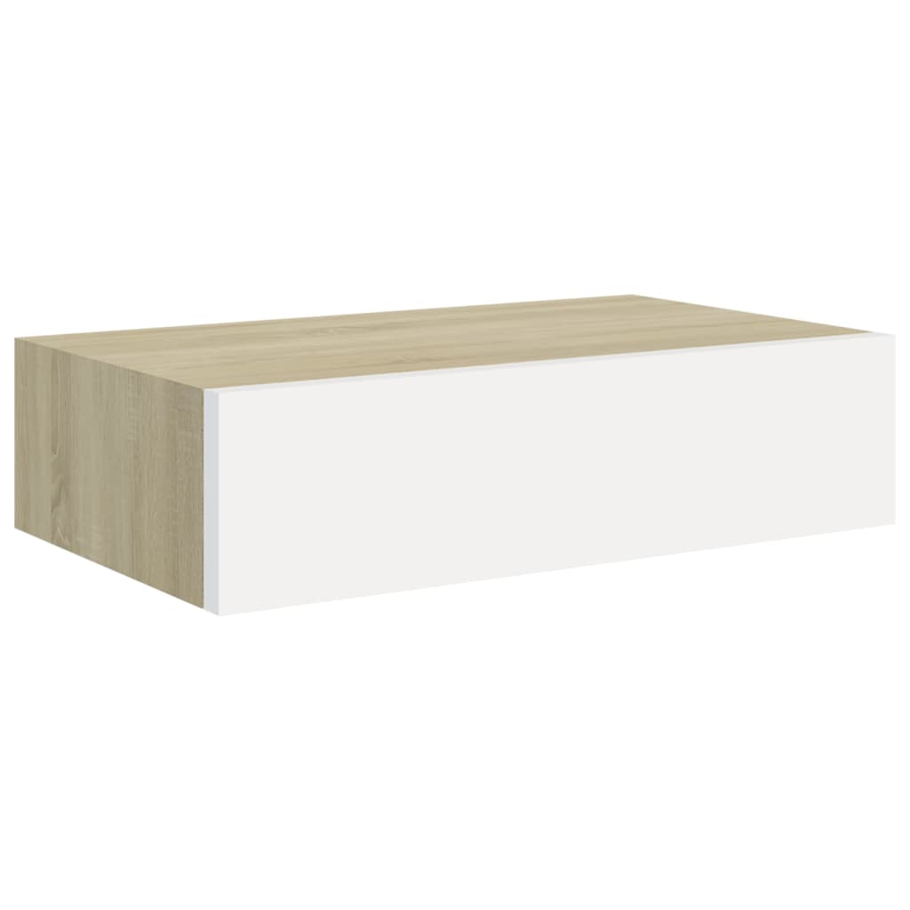 Wandschappen 2 st met lade 40x23,5x10 cm MDF eikenkleur en wit is nu te koop bij PeponiXL, paradijselijk wonen!
