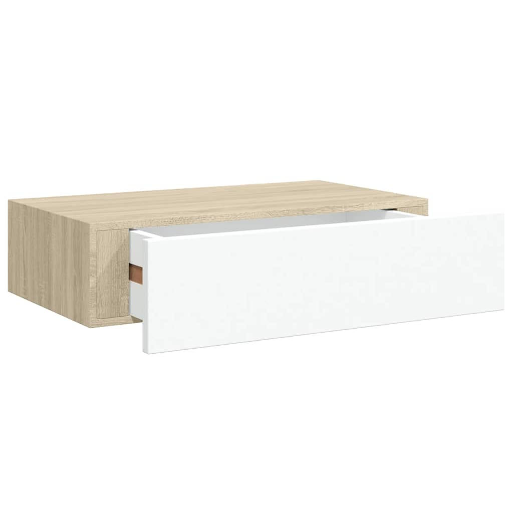 Wandschappen 2 st met lade 40x23,5x10 cm MDF eikenkleur en wit is nu te koop bij PeponiXL, paradijselijk wonen!