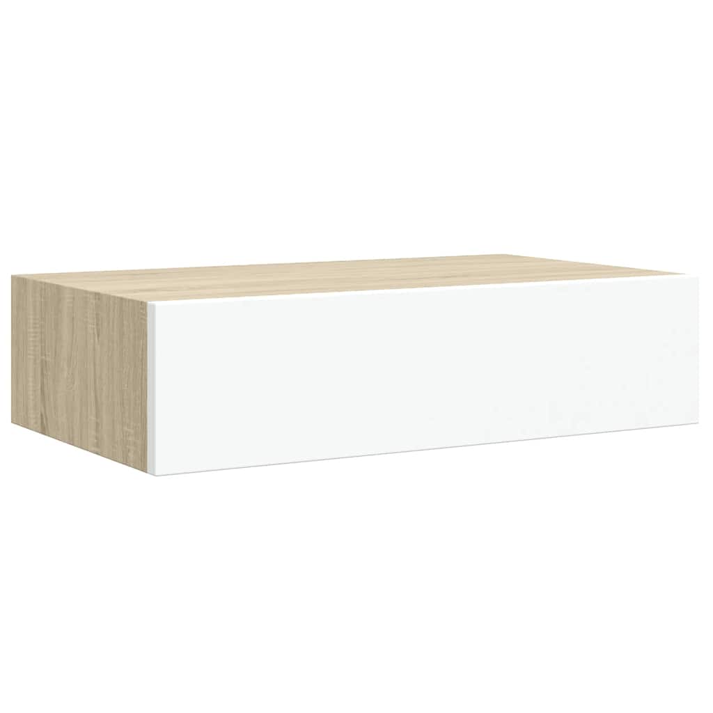 Wandschappen 2 st met lade 40x23,5x10 cm MDF eikenkleur en wit is nu te koop bij PeponiXL, paradijselijk wonen!