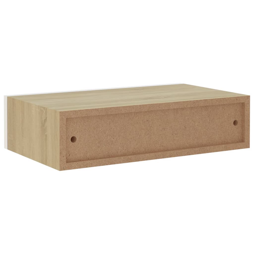 Wandschappen 2 st met lade 40x23,5x10 cm MDF eikenkleur en wit is nu te koop bij PeponiXL, paradijselijk wonen!
