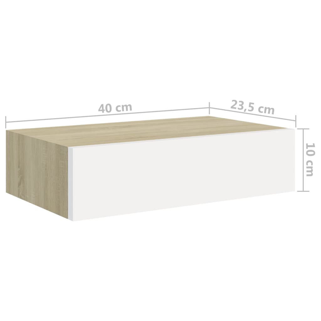 Wandschappen 2 st met lade 40x23,5x10 cm MDF eikenkleur en wit is nu te koop bij PeponiXL, paradijselijk wonen!