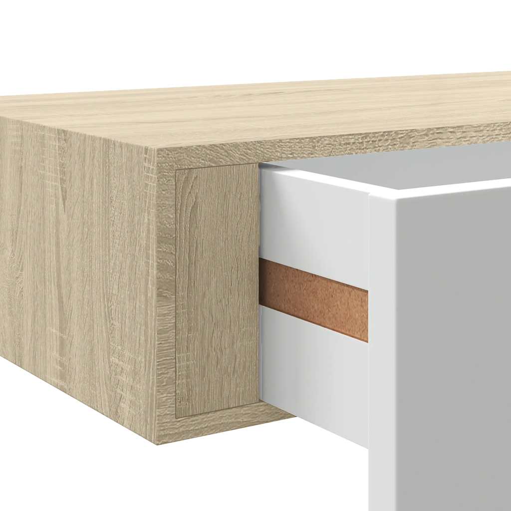 Wandschappen 2 st met lade 40x23,5x10 cm MDF eikenkleur en wit is nu te koop bij PeponiXL, paradijselijk wonen!
