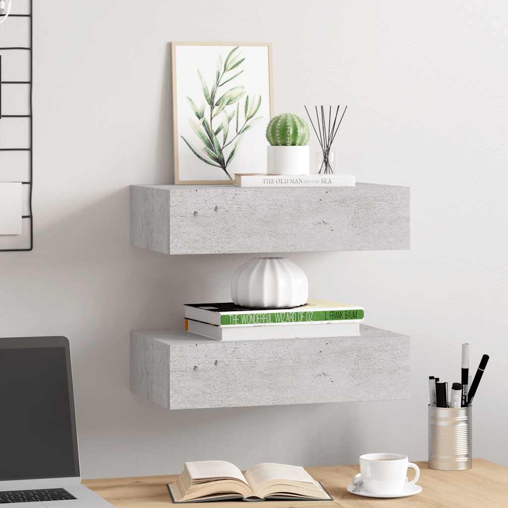 Wandschappen 2 st met lade 40x23,5x10 cm MDF betongrijs is nu te koop bij PeponiXL, paradijselijk wonen!