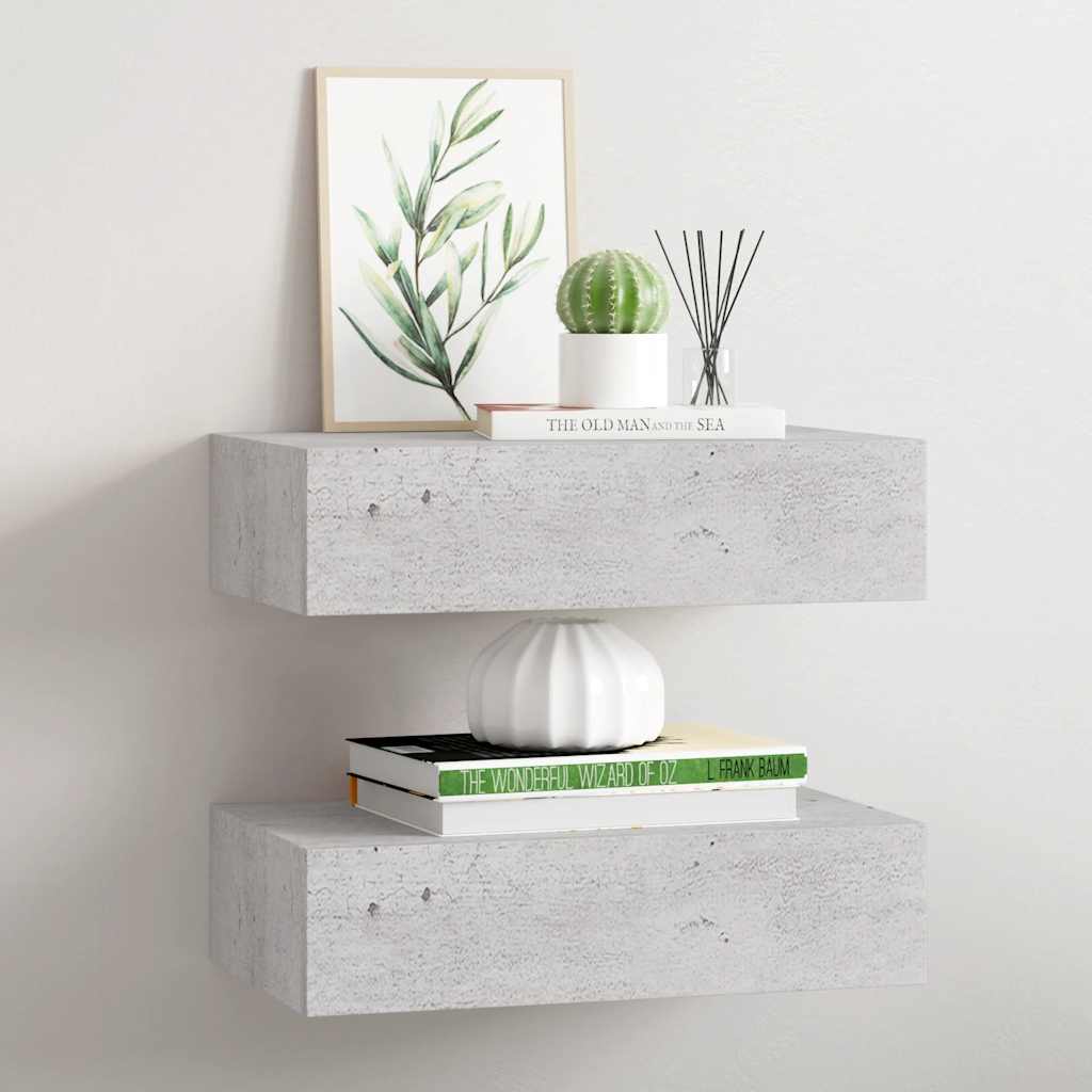 Wandschappen 2 st met lade 40x23,5x10 cm MDF betongrijs is nu te koop bij PeponiXL, paradijselijk wonen!