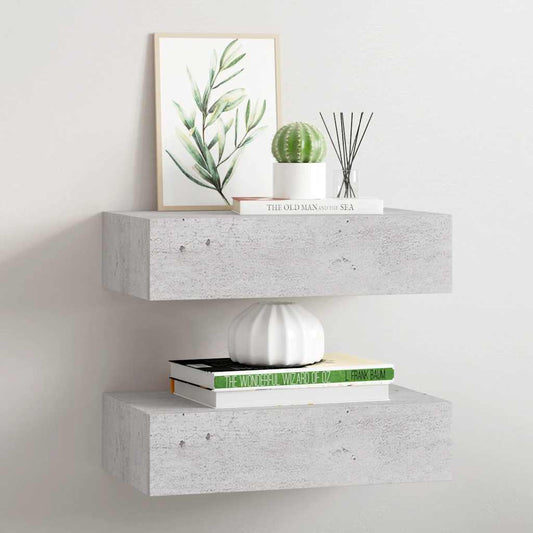 Wandschappen 2 st met lade 40x23,5x10 cm MDF betongrijs is nu te koop bij PeponiXL, paradijselijk wonen!
