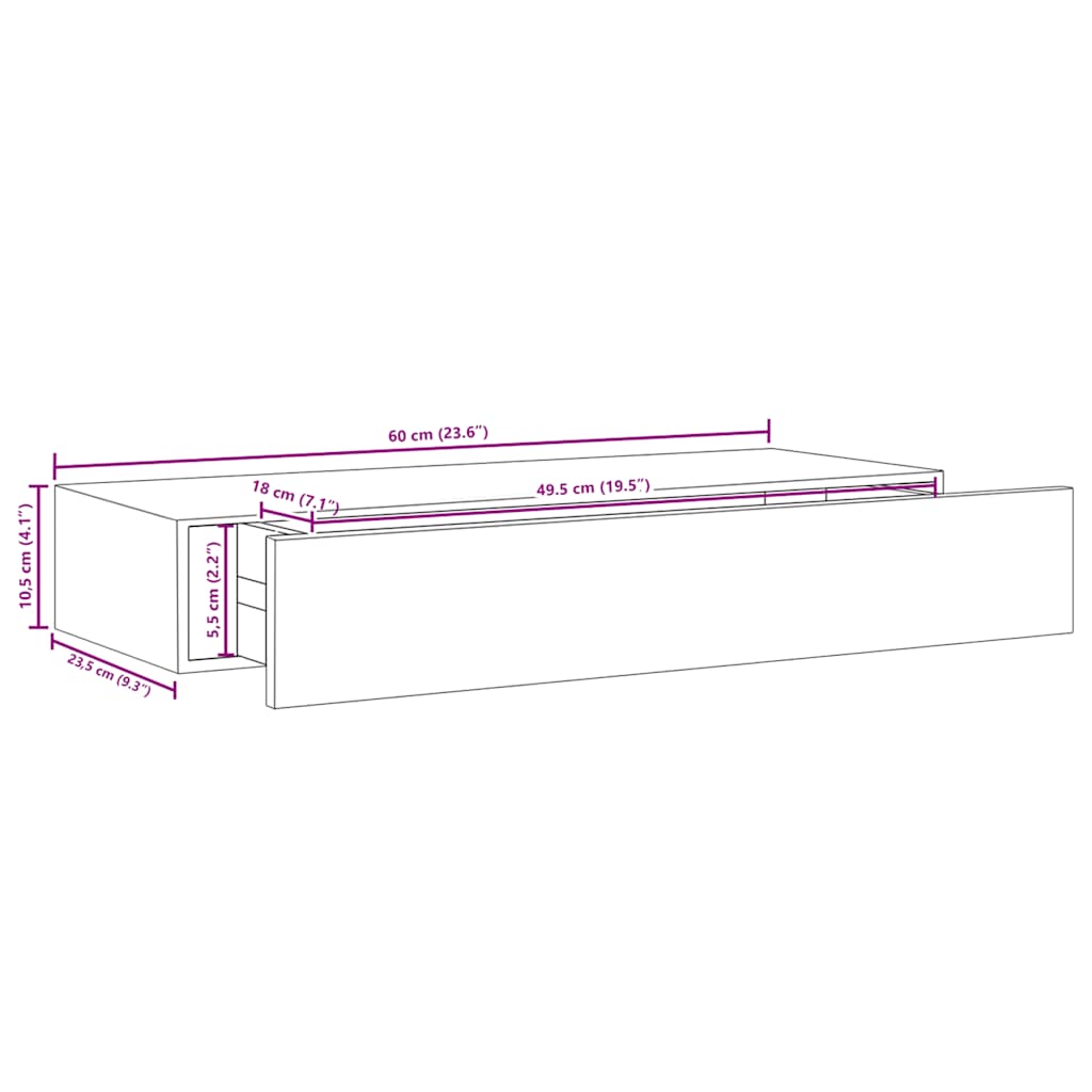 Wandschap met lade 60x23,5x10 cm MDF wit is nu te koop bij PeponiXL, paradijselijk wonen!