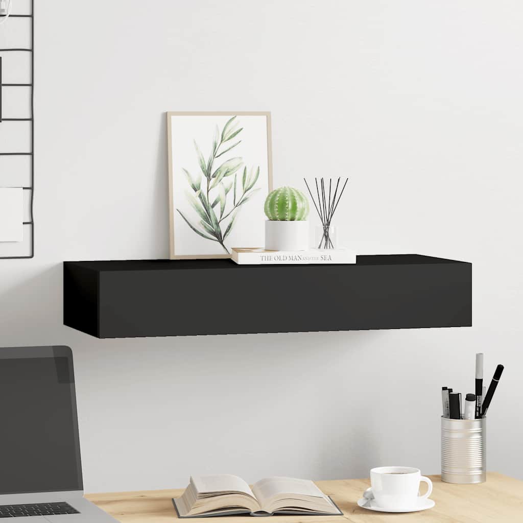 Wandschap met lade 60x23,5x10 cm MDF zwart is nu te koop bij PeponiXL, paradijselijk wonen!