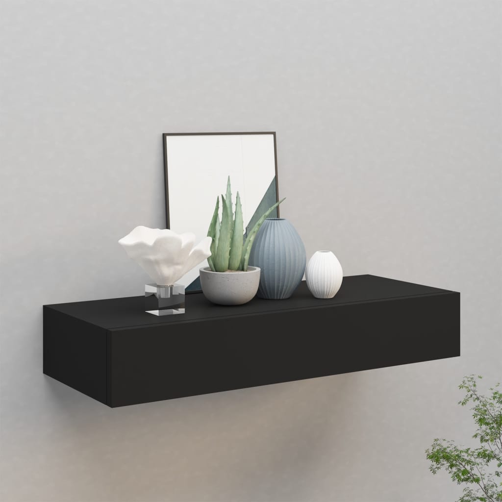 Wandschap met lade 60x23,5x10 cm MDF zwart is nu te koop bij PeponiXL, paradijselijk wonen!