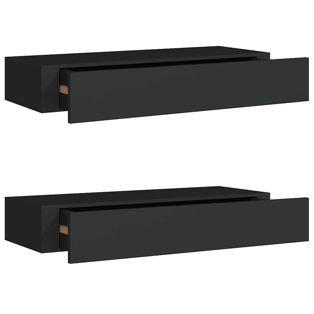 Wandschappen 2 st met lade 60x23,5x10 cm MDF zwart is nu te koop bij PeponiXL, paradijselijk wonen!